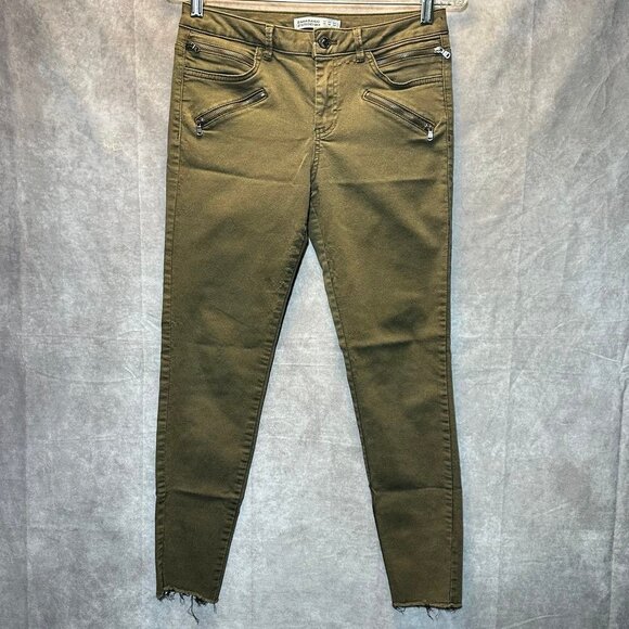 Zara Basic Z1975 Olive Green Skinny Ankle Jeans | Size 8 | Zip Pocket & Raw Hem - Picture 1 of 6